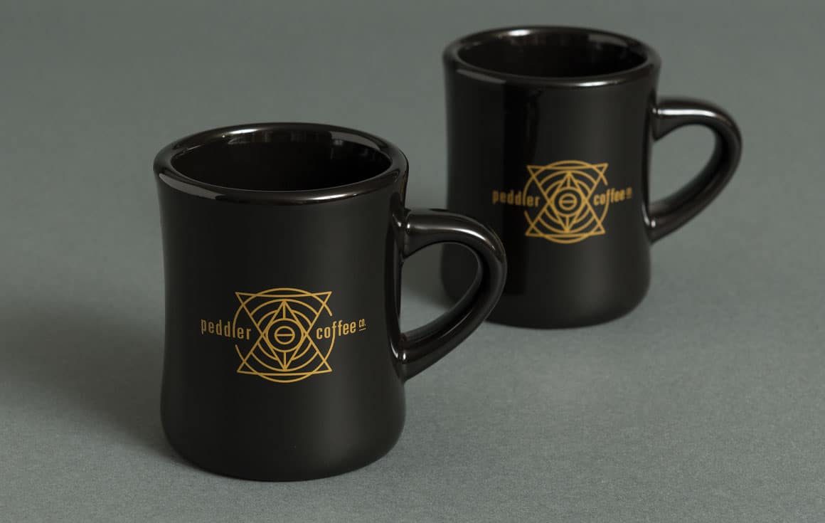 Peddler Coffee logo mugs